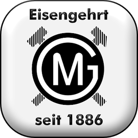 Eisenghrt-Logo mit MG-Monogramm und „seit 1886“ auf grauem, abgerundetem quadratischem Hintergrund