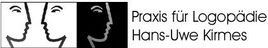 Logo for a speech therapy practice, with stylized face profiles and text &ldquo;Praxis f&uuml;r Logop&auml;die Hans-Uwe Kirmes&rdquo;