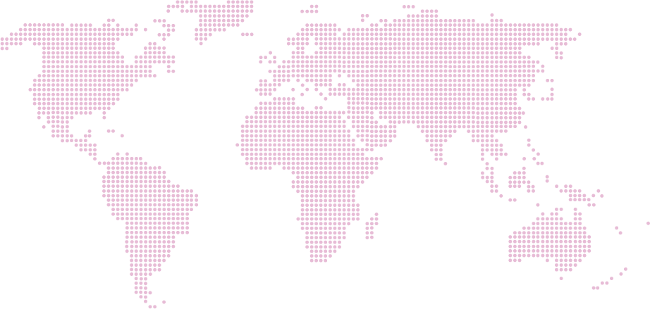 Carte du monde composée d'une grille de points roses sur fond blanc.