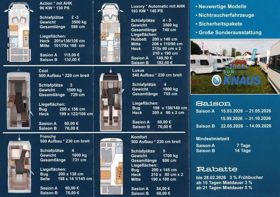 Prospekt Vermietung Wohnwagen & Reisemobile