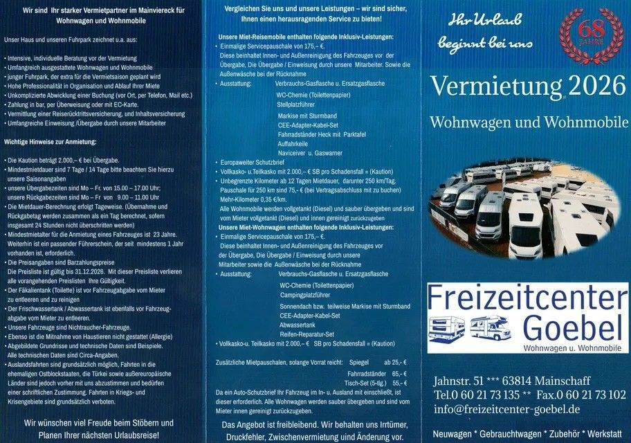 Prospekt Vermietung Wohnwagen & Reisemobile