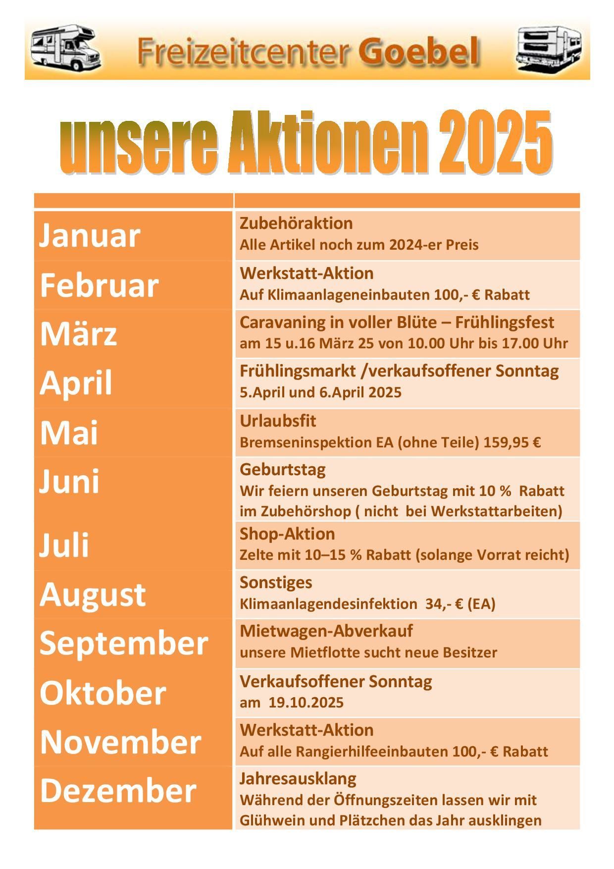 Aktionen 2025 von Freizeitcenter Goebel