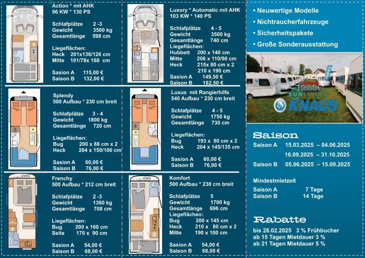 Prospekt Vermietung Wohnwagen & Reisemobile