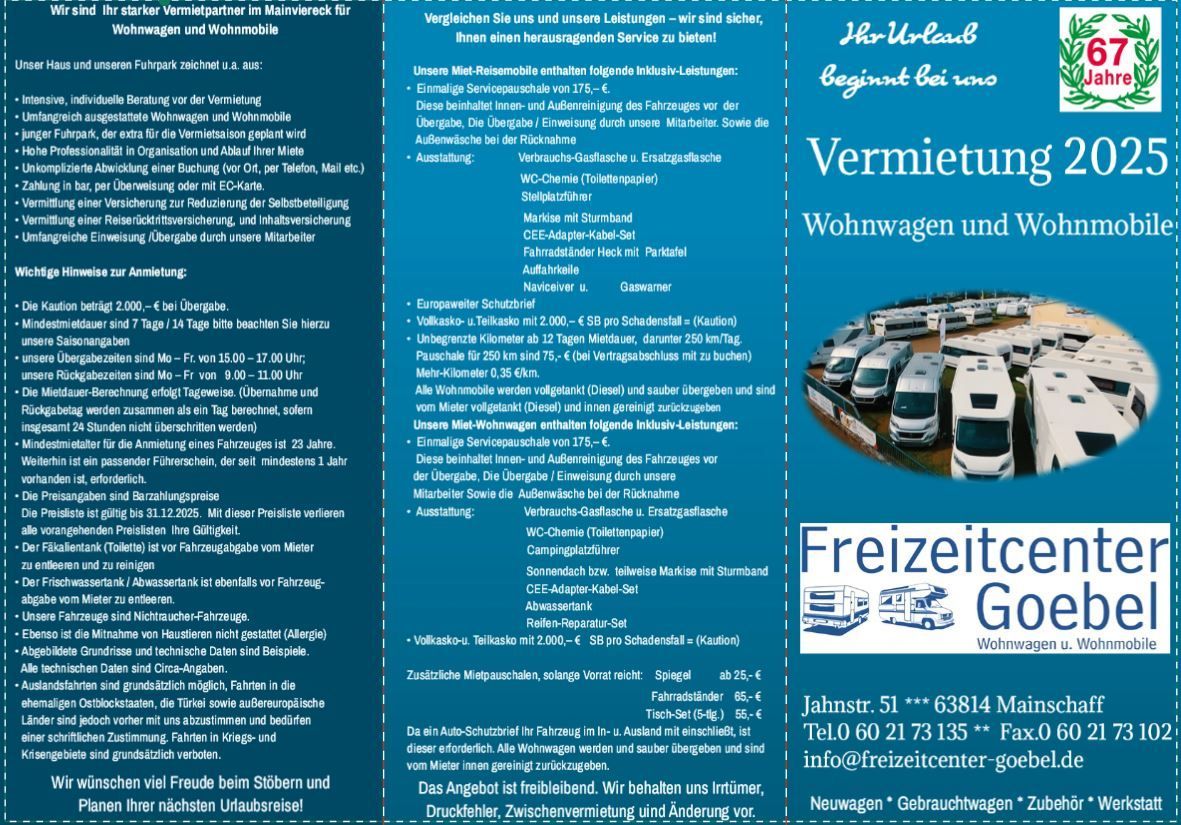 Prospekt Vermietung Wohnwagen & Reisemobile