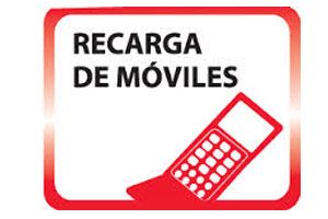 Un cartel que dice recarga de moviles con una imagen de un celular.