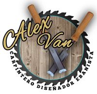 A logo for alex van carpintero diseñador ebanista