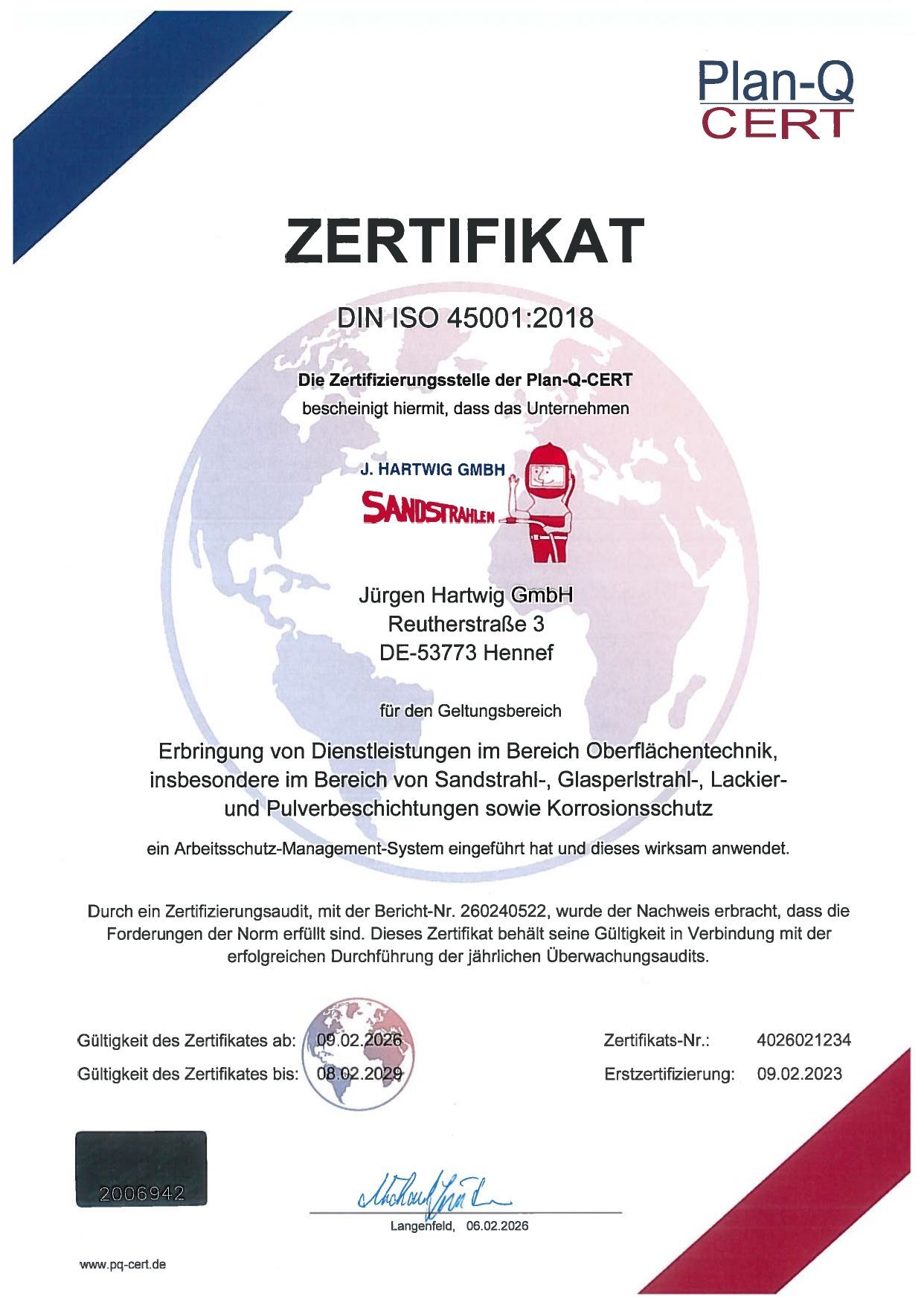 Es ist ein Zertifikat mit der Aufschrift „Zertifikat“.