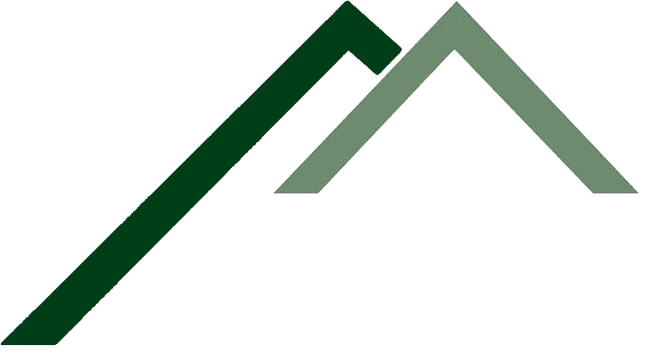 Zwei sich überlappende Berggipfel; einer dunkelgrün, einer hellgrün.