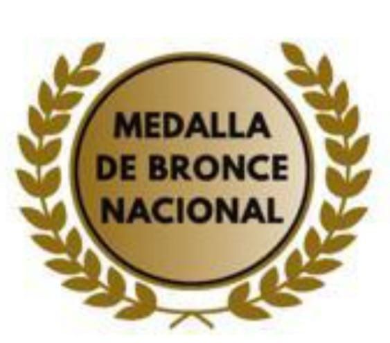 Una medalla con una corona de laurel alrededor que dice medalla de bronce nacional