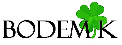 Un logotipo para bodemk con un trébol verde en el medio.