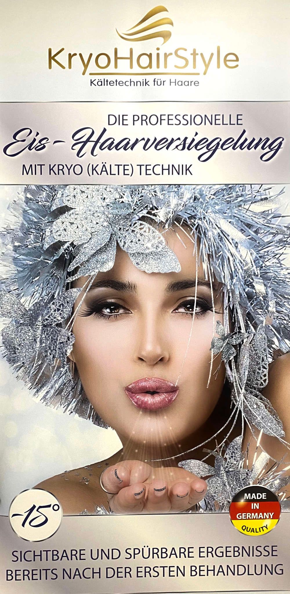 Kryo-Hairstyle Kältetechnik für Haare. Die Professionelle Eis-Haarversiegelung mit Kryo (Kälte) Technik, bei -15 Grad. Sichtbare und Spürbare Ergebnisse bereits nach der ersten Behandlung.