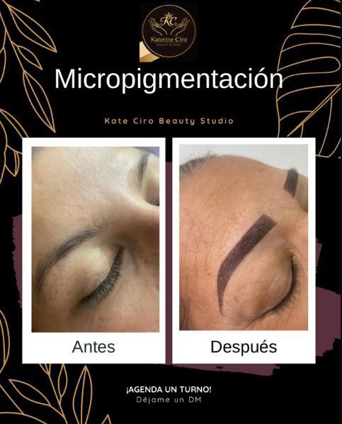 Micropigmentación: comparación antes y después de cejas sobre fondo negro