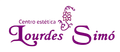 Logotipo para Centro estética Lourdes Simó en letras moradas con acento floral.