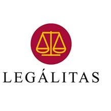El logo de legalitas es una balanza de la justicia en un círculo rojo.
