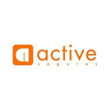 El logo de Active Seguros es naranja y blanco.
