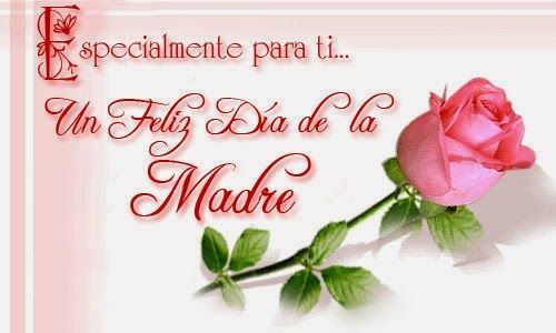 Tarjeta rosa con una rosa roja y texto “Especialmente para ti… Un Feliz Día de la Madre”
