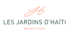 Logo des Jardins d'Haïti, avec une écriture orange et un texte gris-vert sur fond blanc.
