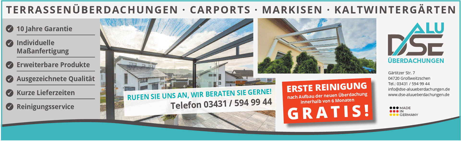 Eine Anzeige für ein Unternehmen, das Carports verkauft