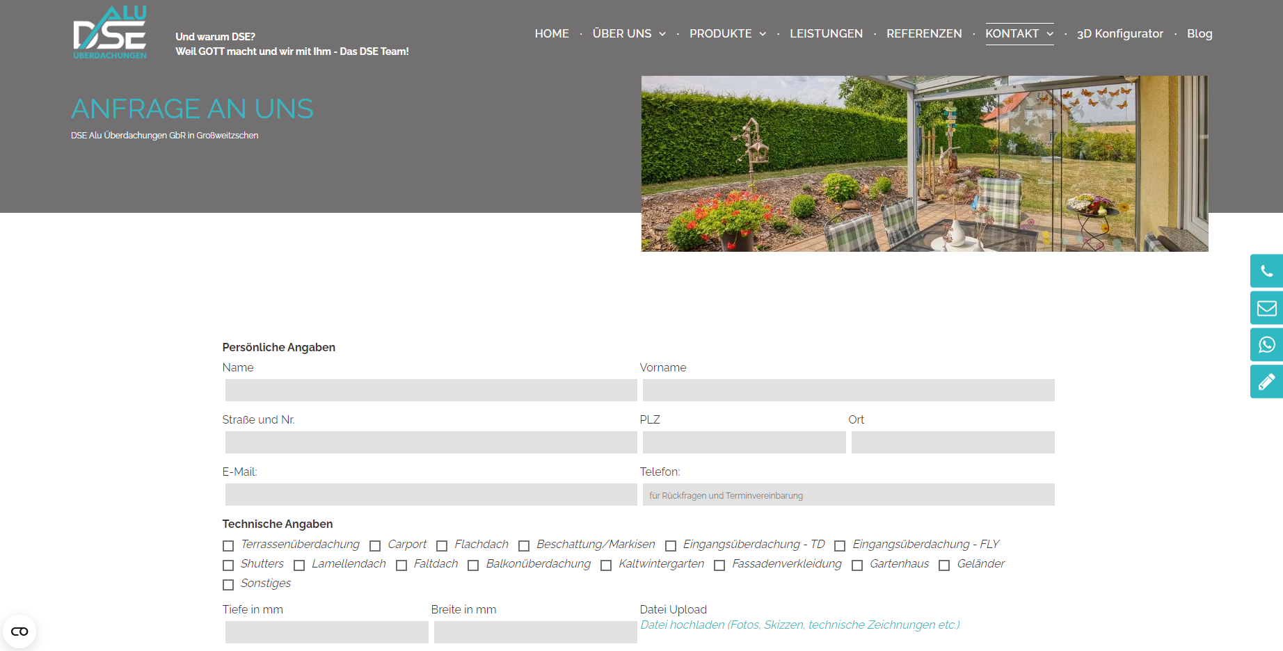 Ein Screenshot einer Website mit einem Bild eines Gartens.