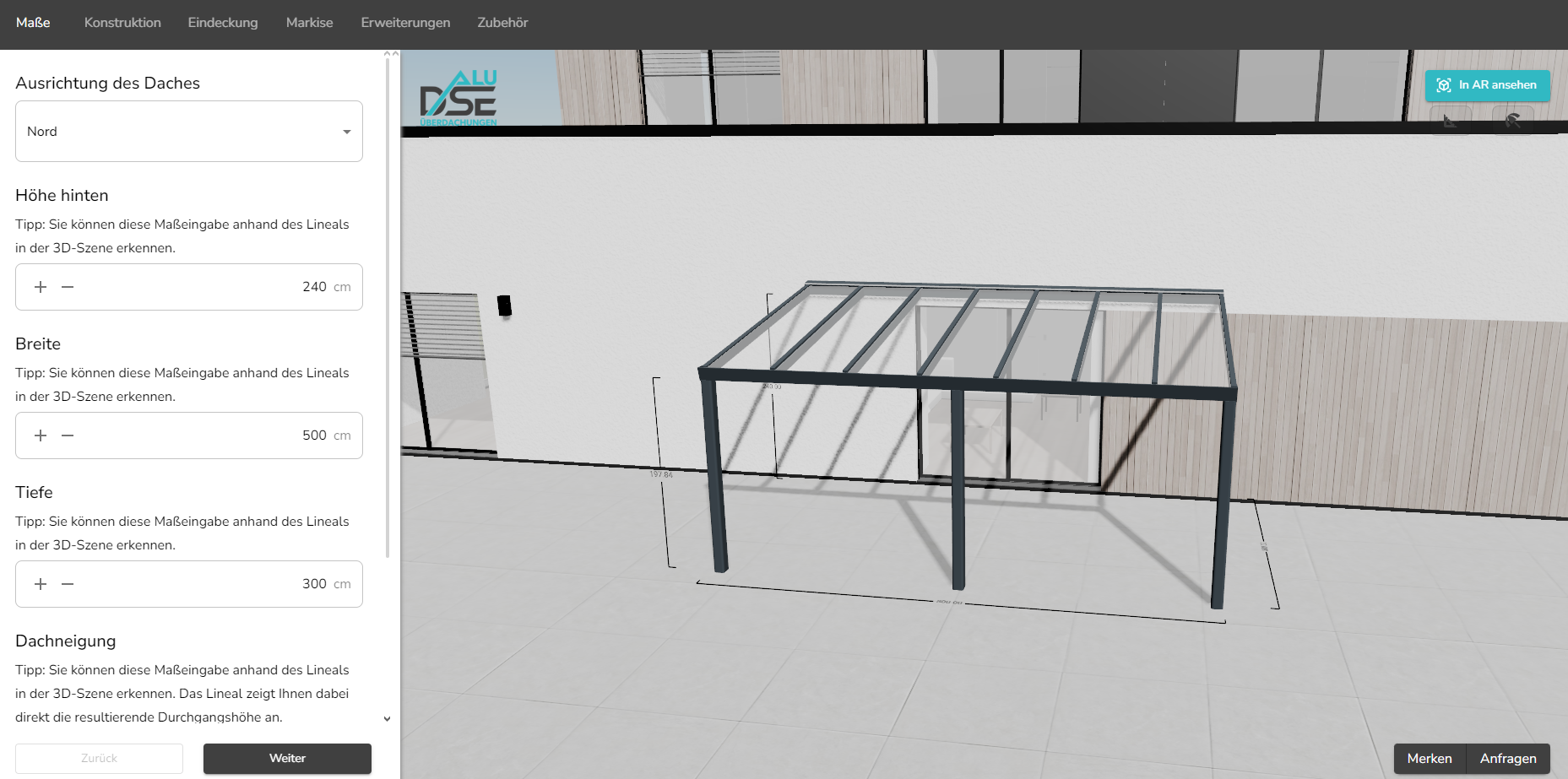 Auf einem Computerbildschirm wird die Zeichnung einer Pergola angezeigt.