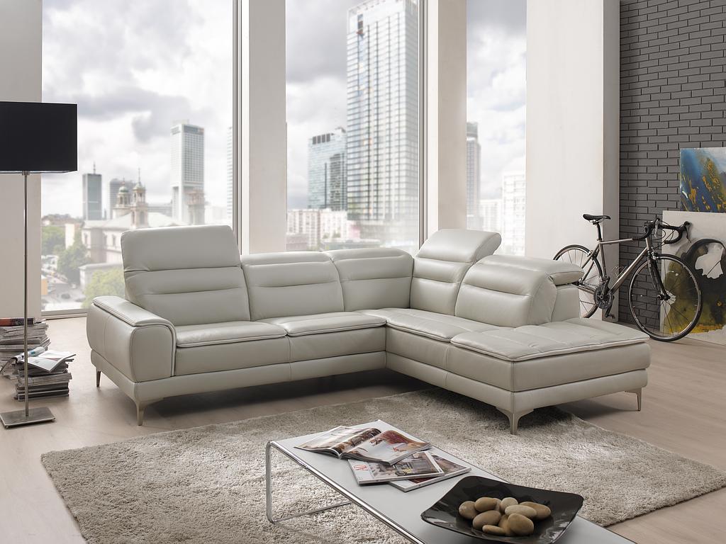 Salon d'angle en cuir blanc