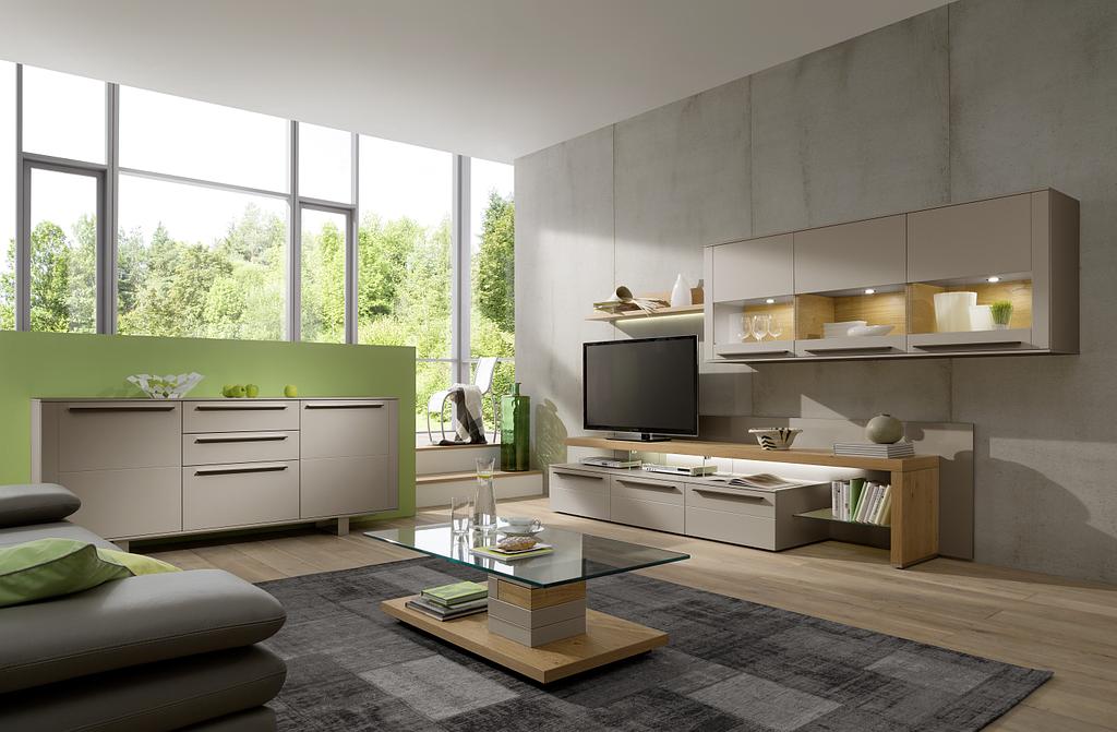 Pièce de vie ameublée dans un style contemporain