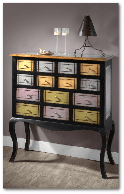 Commode personnalisée en bois multicolore