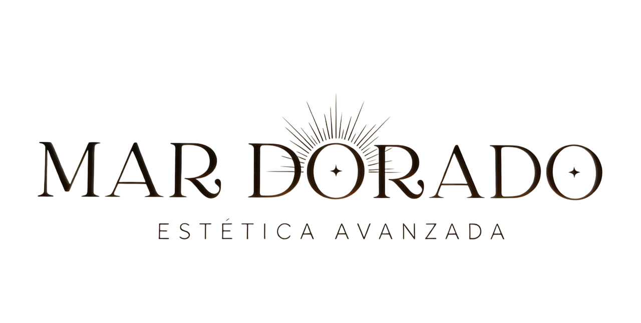 Logotipo de Mar Dorado con fuente elegante, gráfico de rayos de sol centrado y