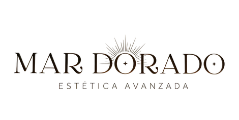 Logotipo de Mar Dorado con fuente elegante, gráfico de rayos de sol centrado y 
