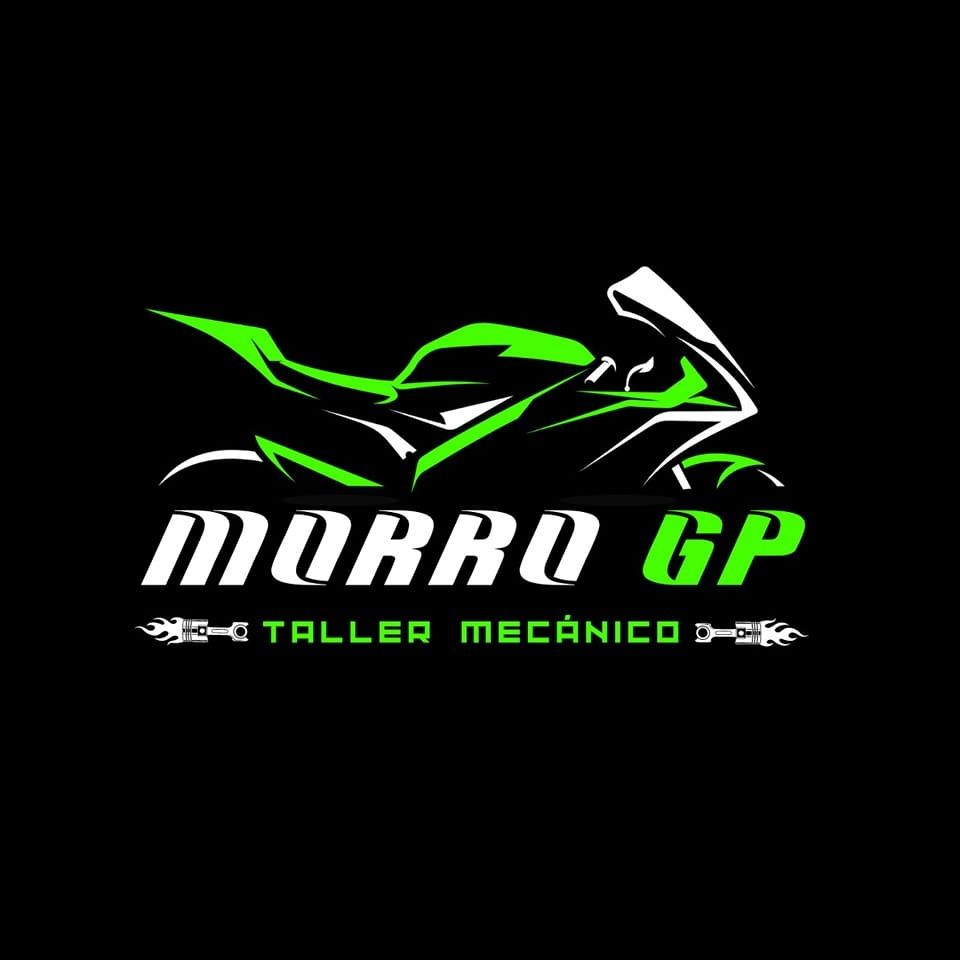 Logotipo: Silueta de motocicleta verde y blanca con texto