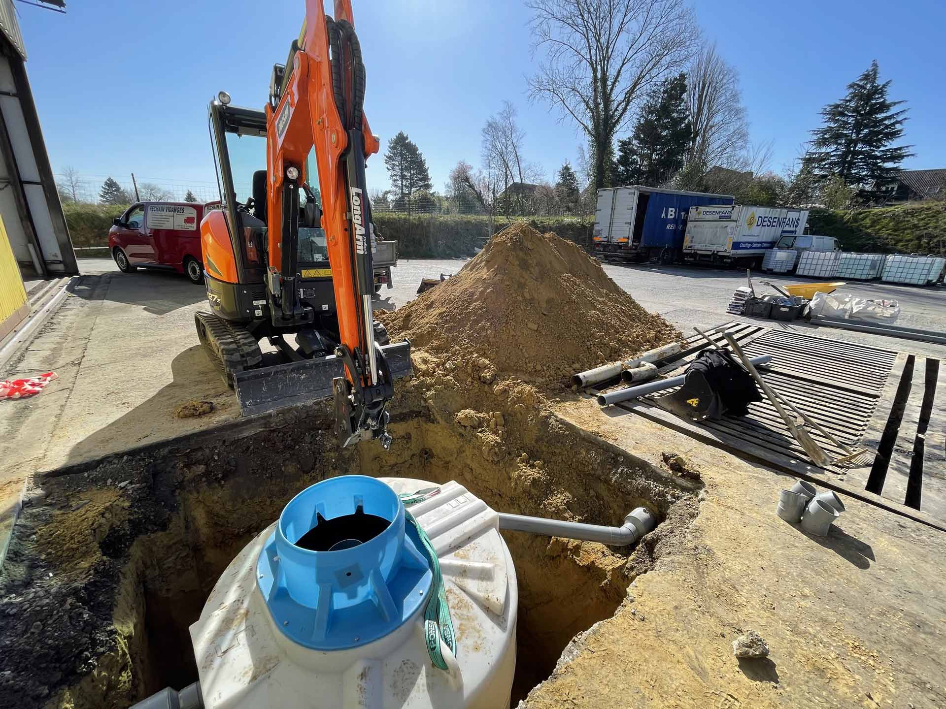 Mise en place d'un puisard par l'entreprise Féchain Vidanges