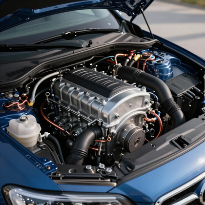Primer plano del compartimento del motor de un coche