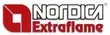Um logotipo vermelho e branco para a Nordic Extraflame em um fundo branco.
