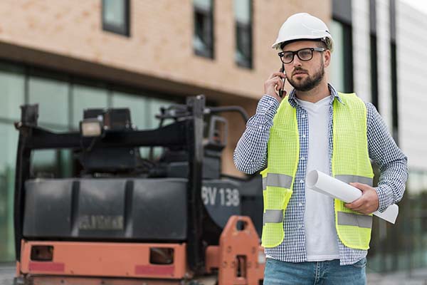 Un homme téléphonant sur un chantier