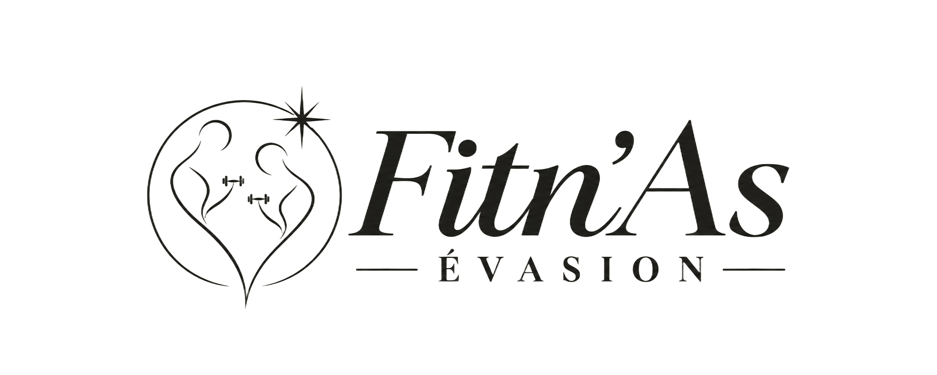 Logo Fitn’As Évasion avec un dessin floral au trait en forme de cœur, en noir et gris sur fond blanc