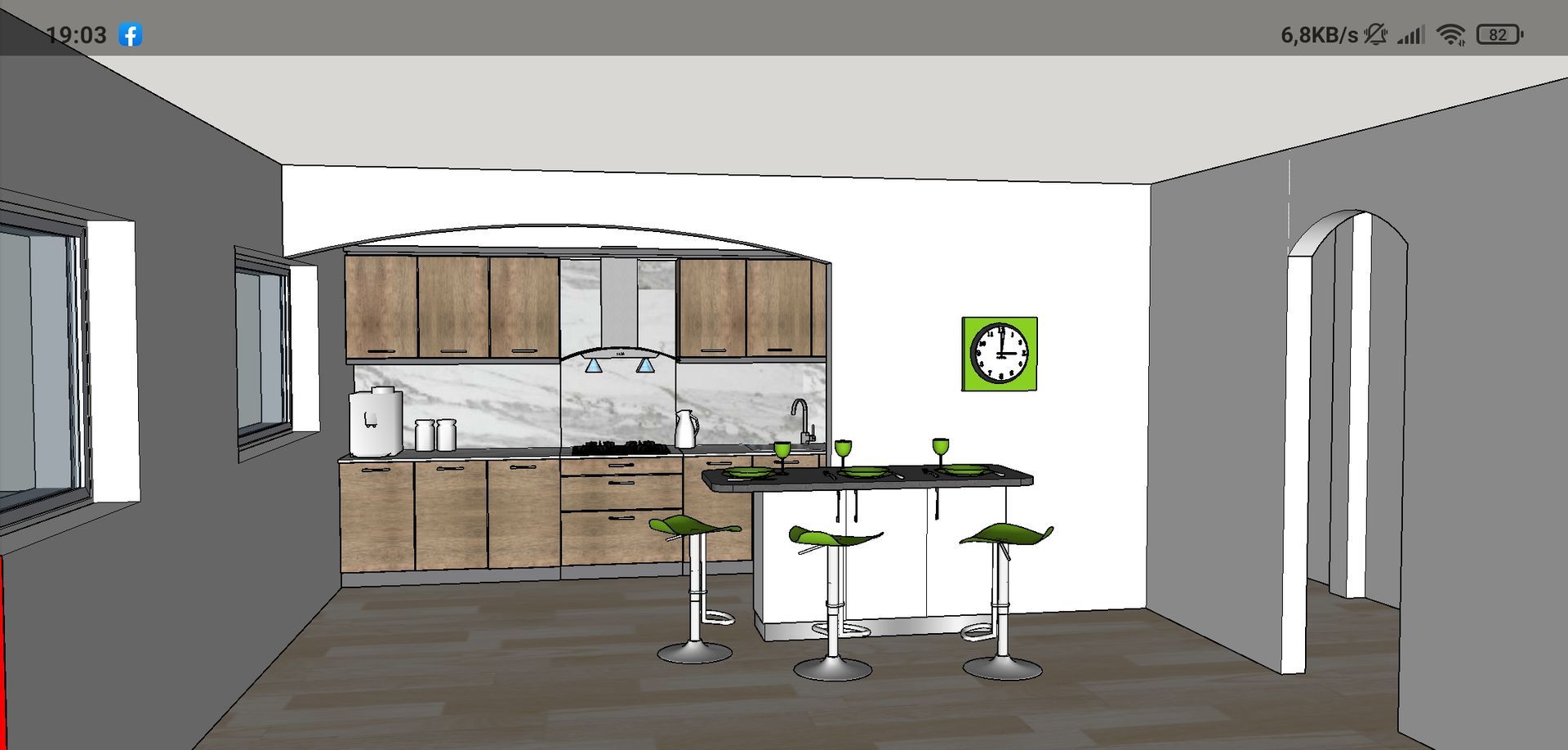 progetto cucina, ante finitura bianco opaco, piano di lavoro in laminato, pensili, elettrodomestici, isola