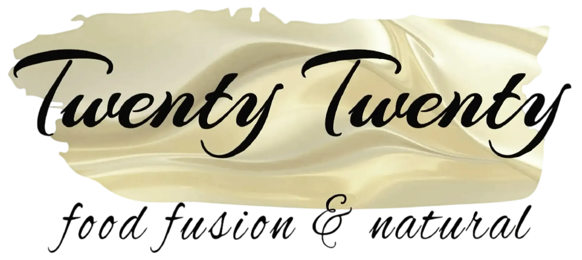 Logotipo Twenty Twenty con fondo de pincelada color crema y el eslogan &laquo;food fusion & natural&raquo;