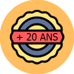 Médaille avec inscrit +20 ans pour illustrer l'expérience du client