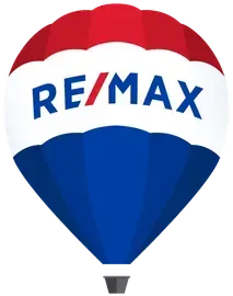 RE/MAX-Logo: Rot-weiß-blauer Heißluftballon mit dem Firmennamen.