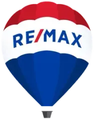 RE/MAX-Logo: Rot-weiß-blauer Heißluftballon mit dem Firmennamen.