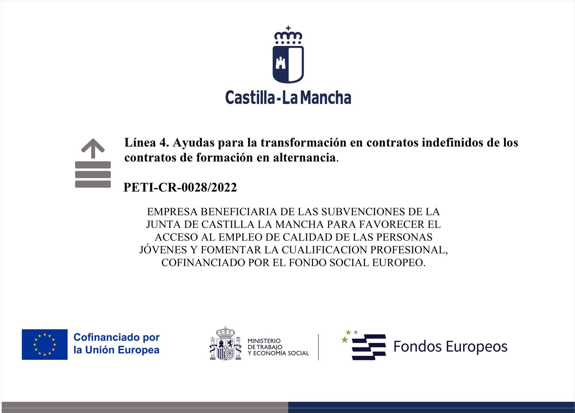 Documento oficial de Castilla-La Mancha relativo a las subvenciones del Fondo Social Europeo para la formación profesional y los contratos laborales.
