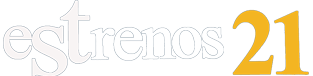 Logotipo de Estrenos 21 en blanco y dorado.