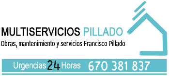 Tarjeta de presentación de Multiservicios Pillado, que ofrece trabajos, mantenimiento y servicios. Incluye número de teléfono para llamadas urgentes.