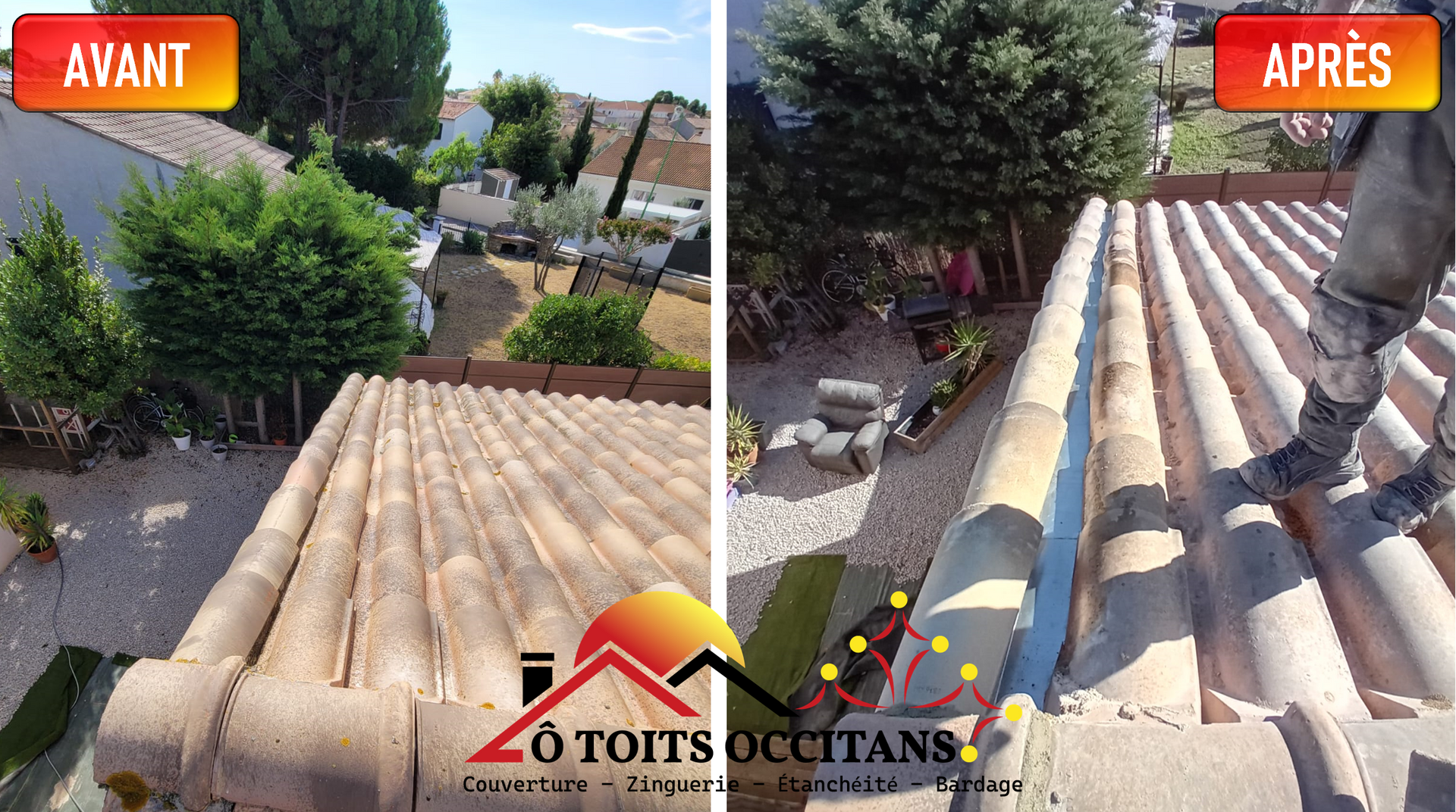 Rénovation d'une rive débordante : montage avant après