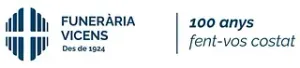 Se muestra un logotipo de Funeraria Vicens sobre un fondo blanco.