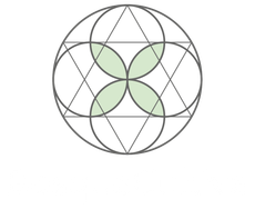Dise&ntilde;o geom&eacute;trico de cuatro c&iacute;rculos superpuestos dentro de un c&iacute;rculo m&aacute;s grande con un tri&aacute;ngulo central, que presenta &aacute;reas sombreadas en verde.