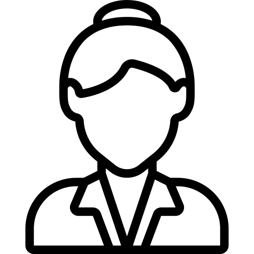 Ein schwarz-weißes Symbol einer Frau im Anzug ohne Gesicht.