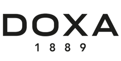 Ein schwarzweißes Logo für Doxa 1889 auf weißem Hintergrund.