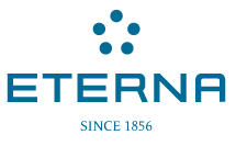 Ein blau-weißes Logo für Eterna seit 1856