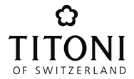 Das Logo von Titoni aus der Schweiz ist schwarz-weiss mit einer Blume.